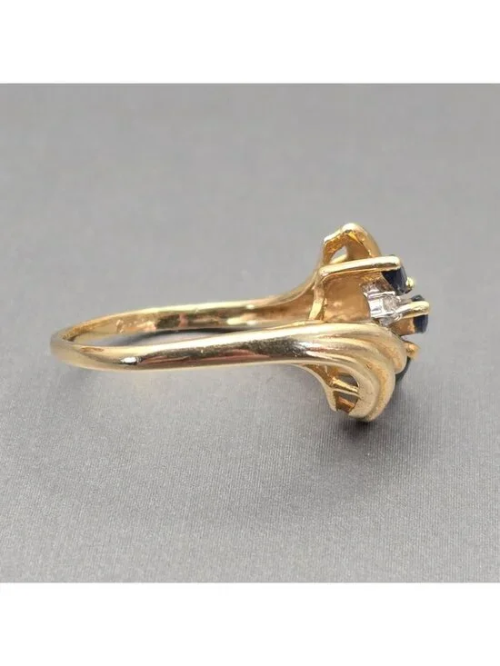 10k Gold Ring Size 7 3 Marquise Sapphire & 2 Diamond Accents Signed Cardow - Picture 9 of 16